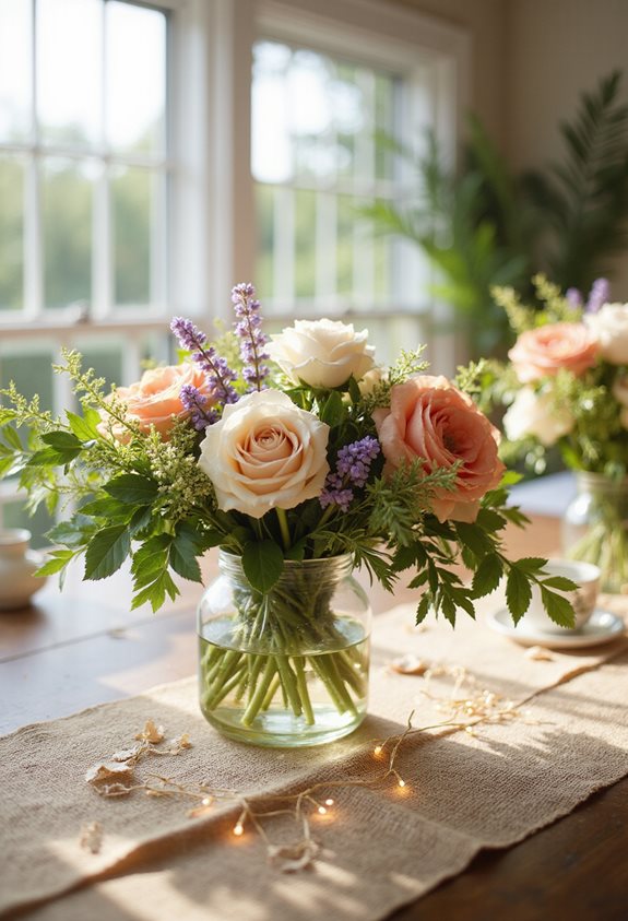 centre de table en fleurs fraîches DIY