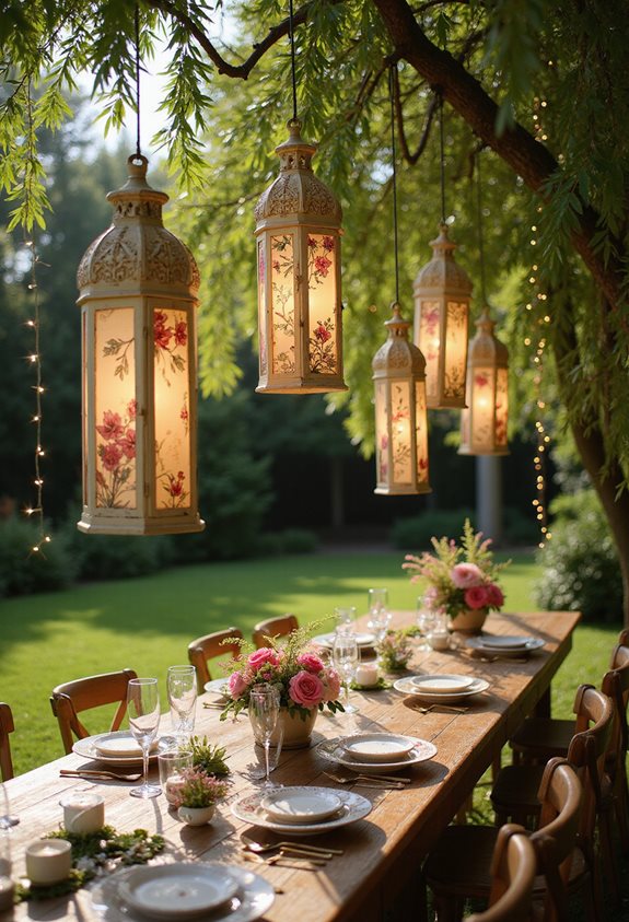 dispositions de lanternes élégantes à l'extérieur