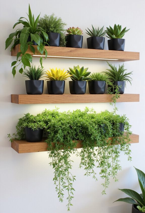 étagère flottante avec plantes à LED