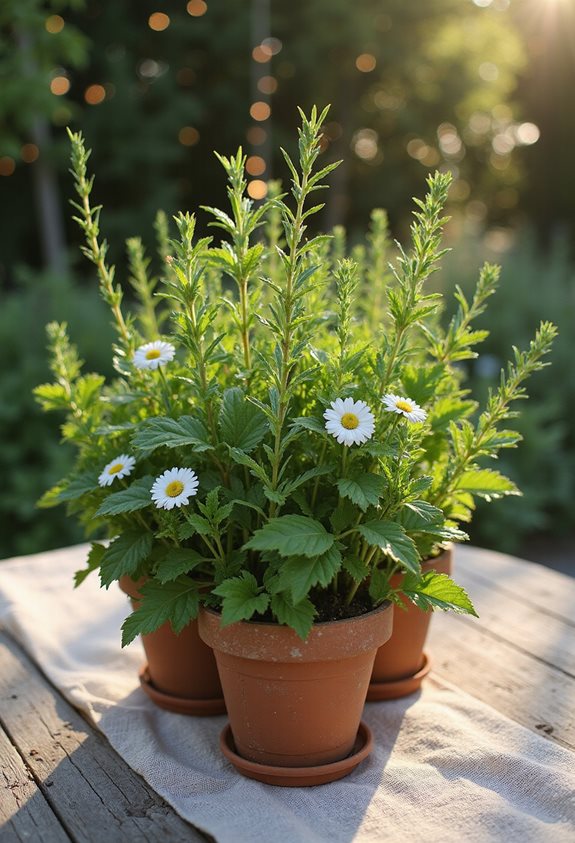 centre de table d'herbes pour une fête dans le jardin