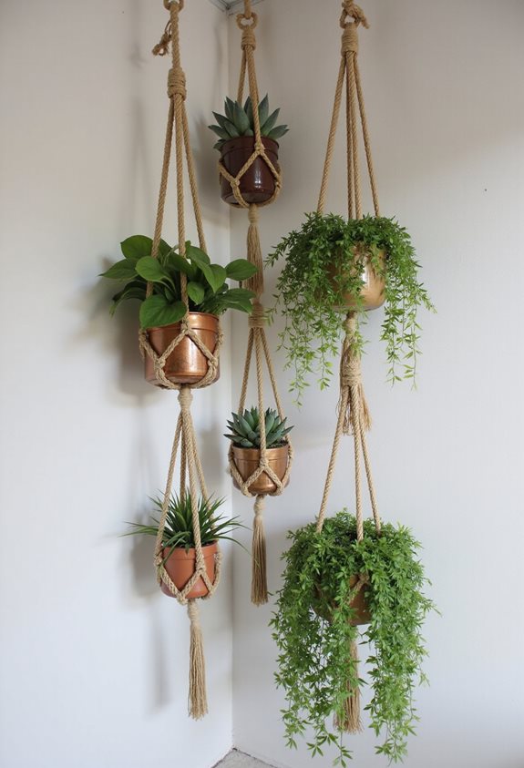 agangement d'angle de plantes en macramé