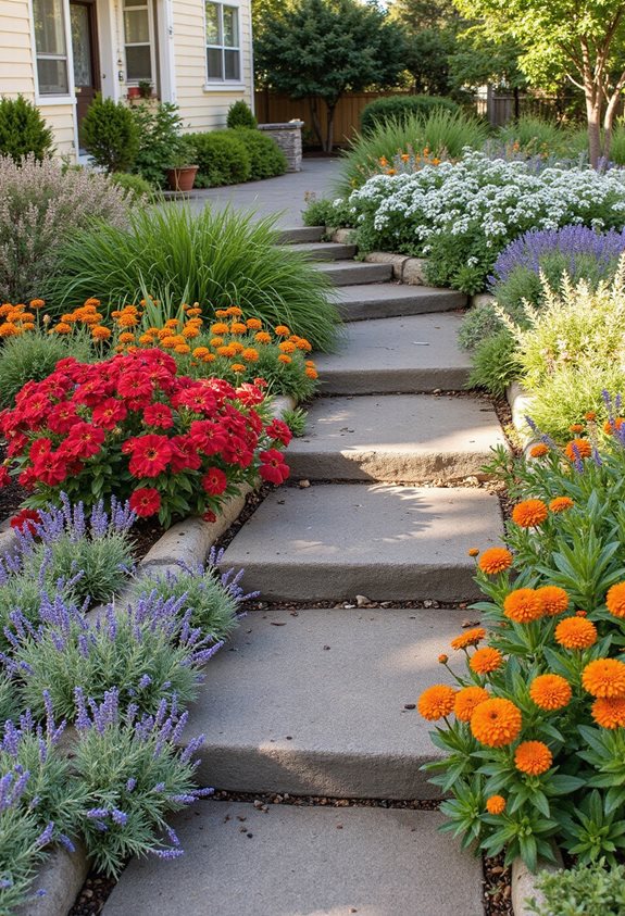 sent de jardin en roches à plusieurs niveaux