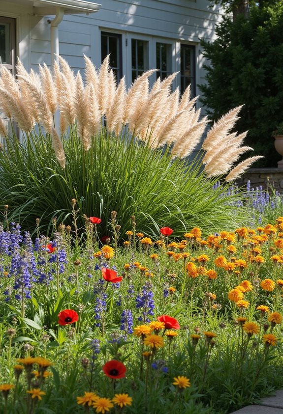 les graminées ororatives avec des fleurs sauvages