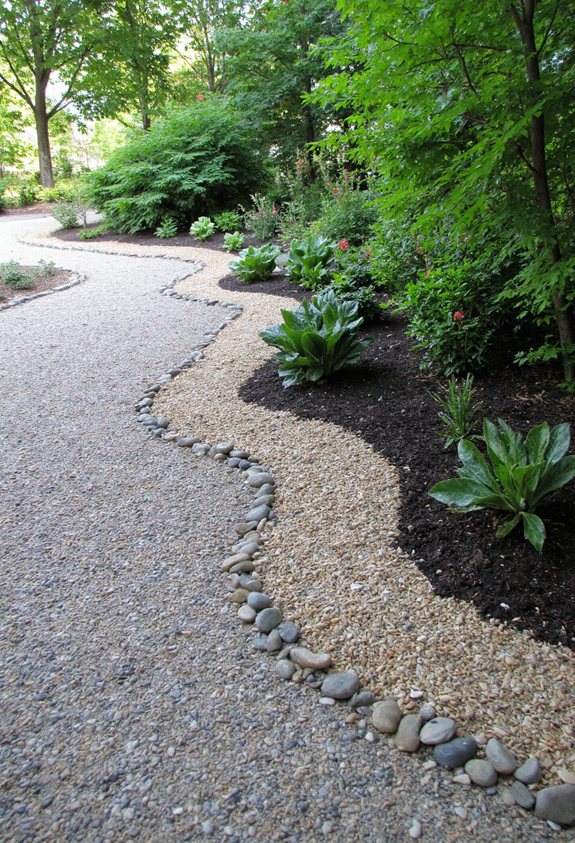 les galets définissent les limites du jardin