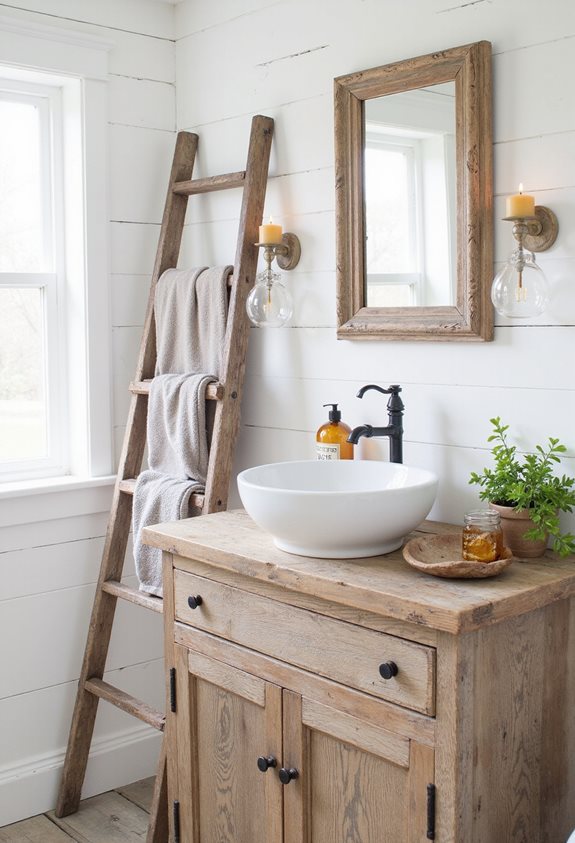 bois récupéré accents de salle de bain