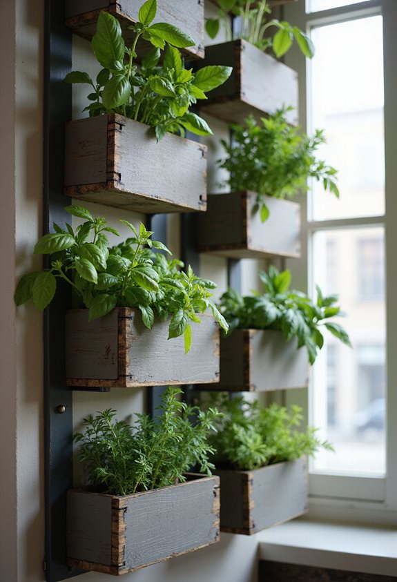 caisse à vin recyclée mur d'herbes