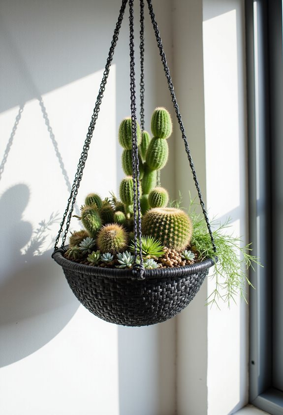 jardin de cactus vertical suspendu