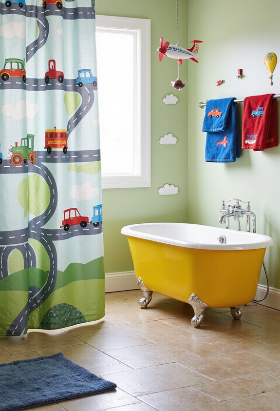 salle de bain pour enfants sur le thème du transport