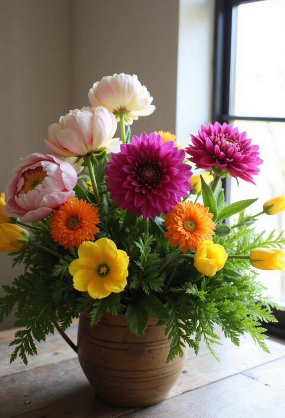 création de centre de table floral vibrant