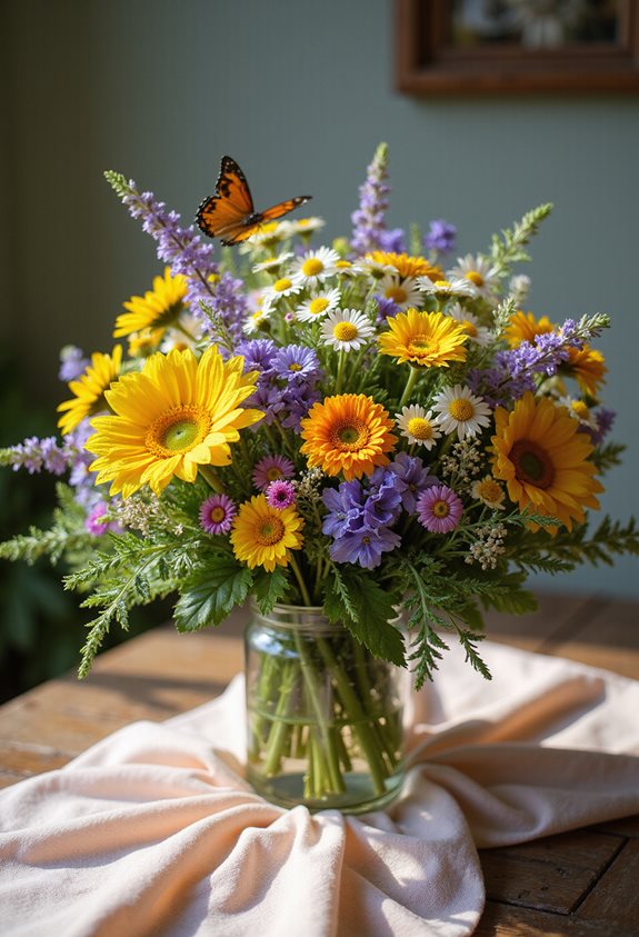 des arrangements de fleurs sauvages fantaisistes éclairent