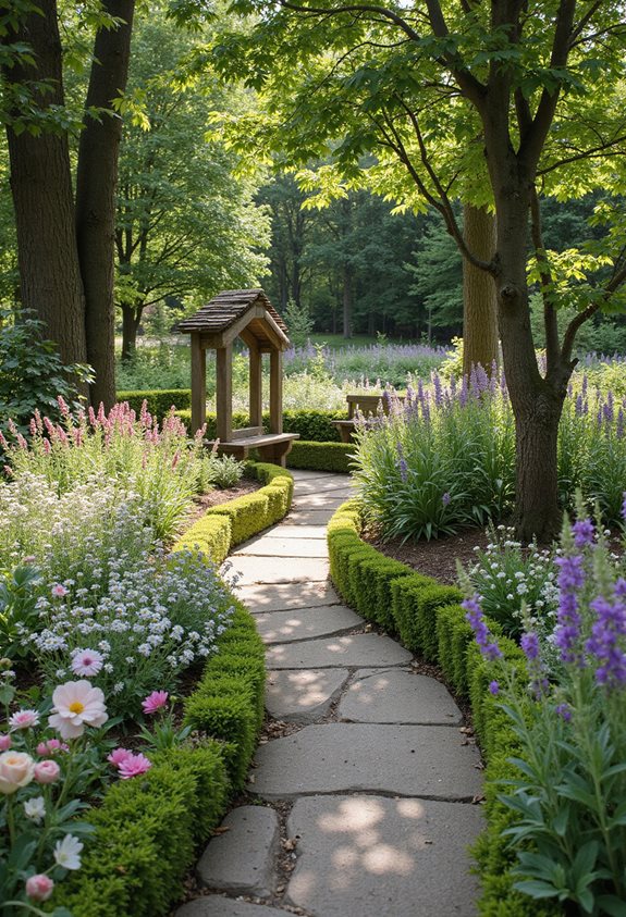 chemin de jardin de cottage aux fleurs sauvages