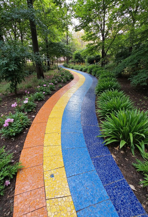 chemin de jardin en mosaïque colorée