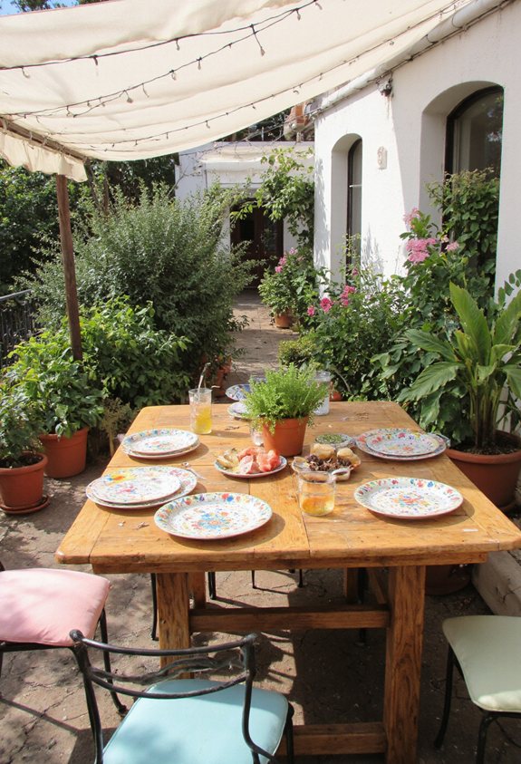 mise en place élégante pour le dîner en plein air