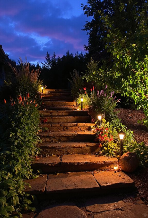 sentier de jardin éclairage du crépuscule