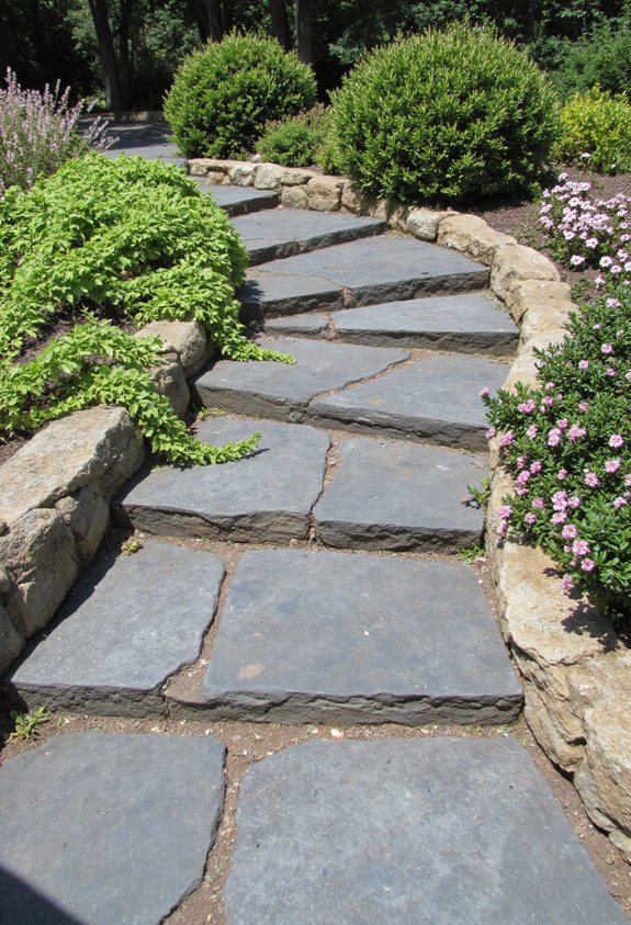escaliers de jardin avec des jardinières intégrées