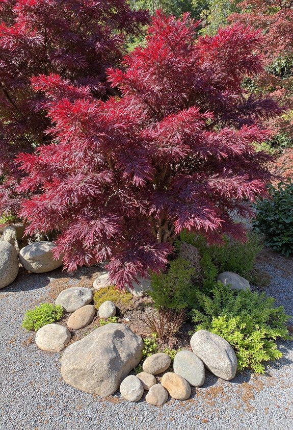 érables japonais avec des pierres décoratives