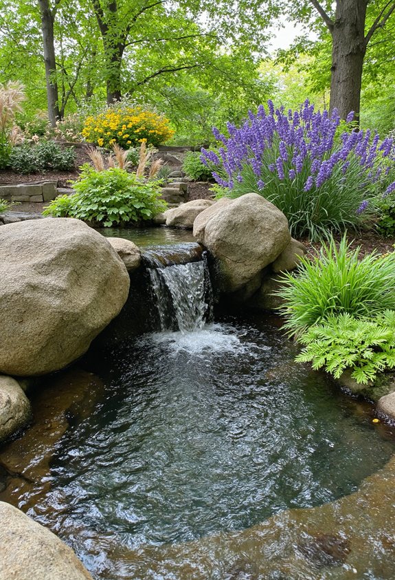 jardin luxuriant étang oasis
