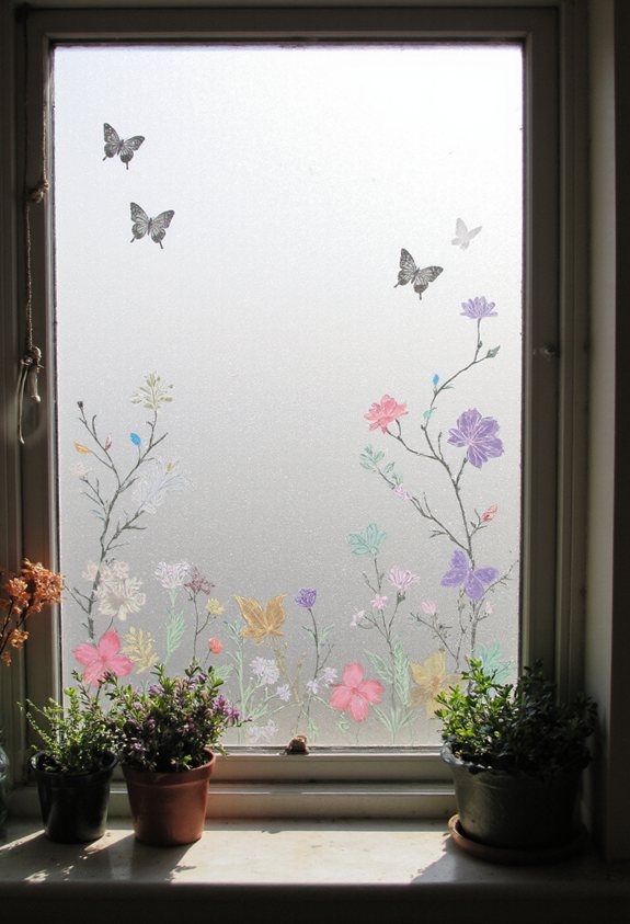 art de fenêtre en pochoir inspiré par la nature