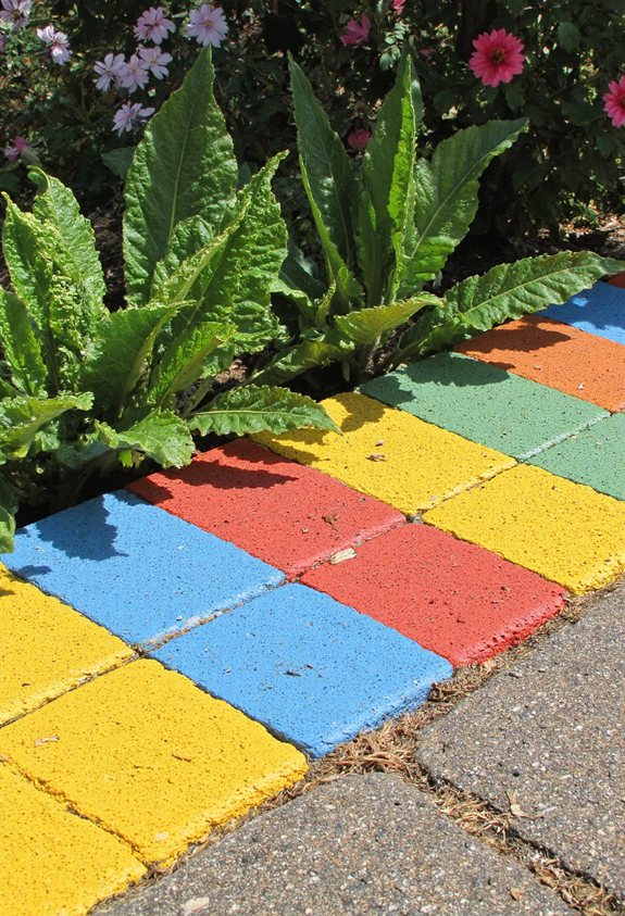 briques peintes comme bordures de jardin