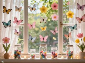 décorations de fenêtres intérieures de printemps