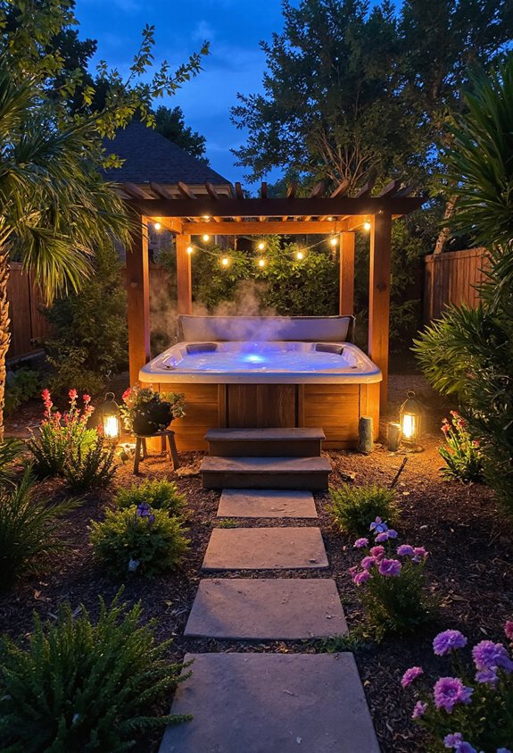 éclairage ambiant de jardin en soirée