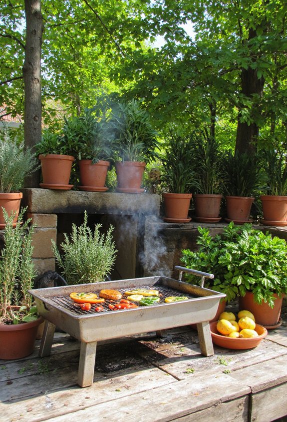 les herbes fraîches élèvent le barbecue