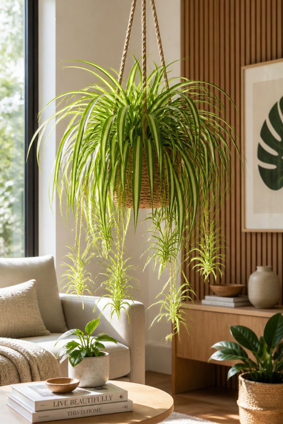 plante araignée en panier suspendu