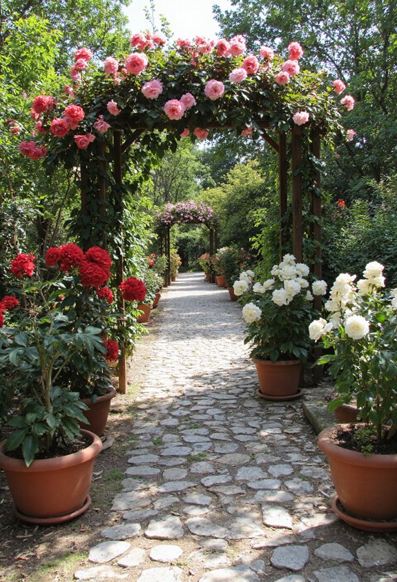 chemin magique bordé de roses