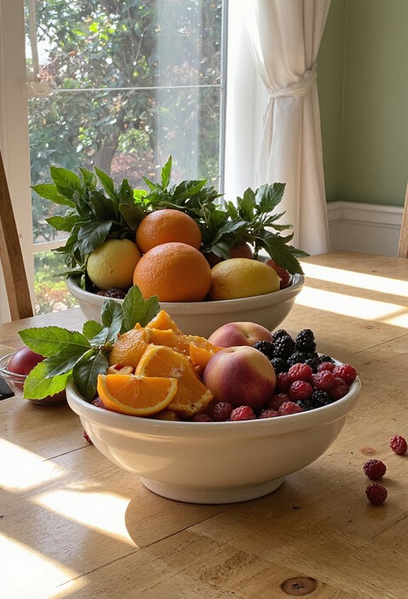 fruits de saison dans des bols élégants