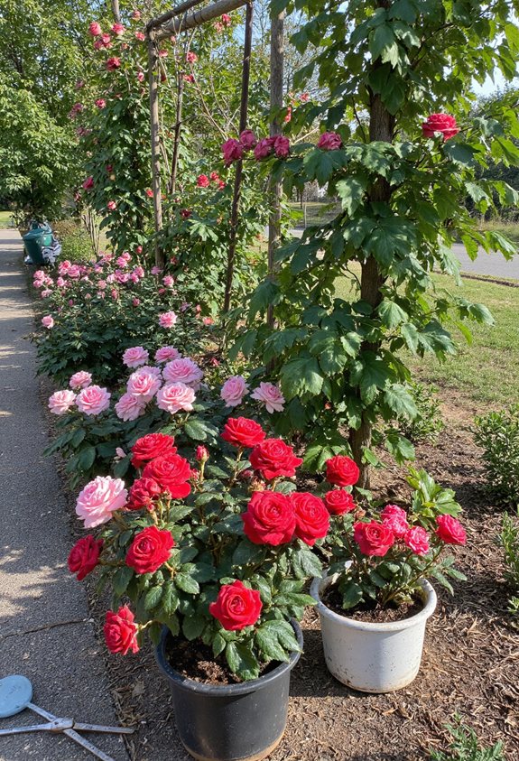 soins des pots saisonniers et des rosiers grimpants