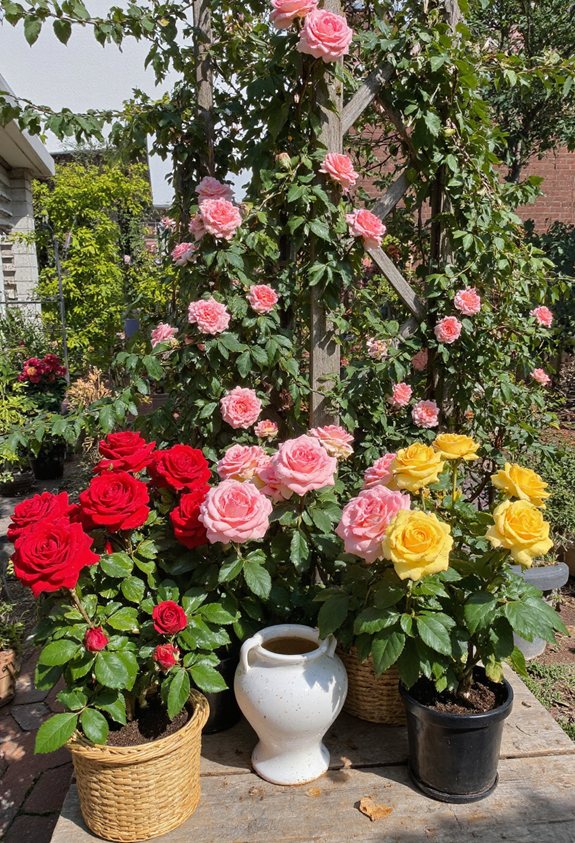 pot de roses ensoleillé et joyeux