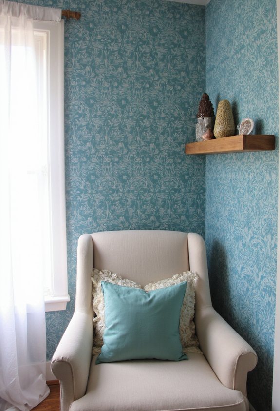 papier peint teal agrandit l'espace