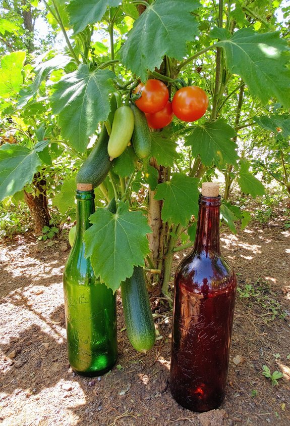 bouteilles de vin piquets de jardin