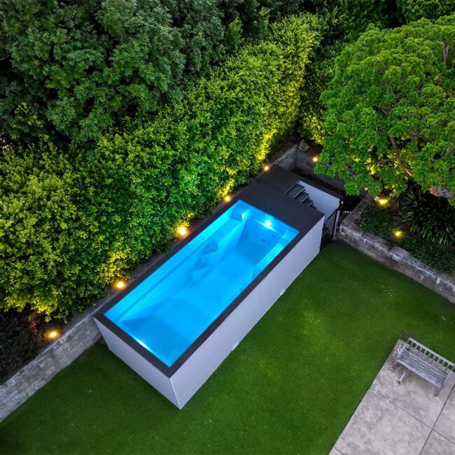 Piscine avec vegetation luxuriante