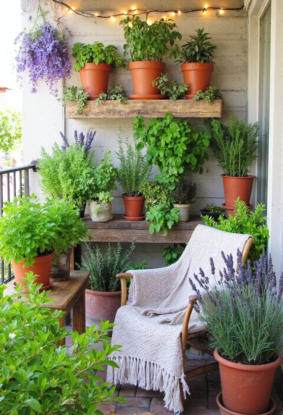 jardin d'herbes fraîches sur le balcon