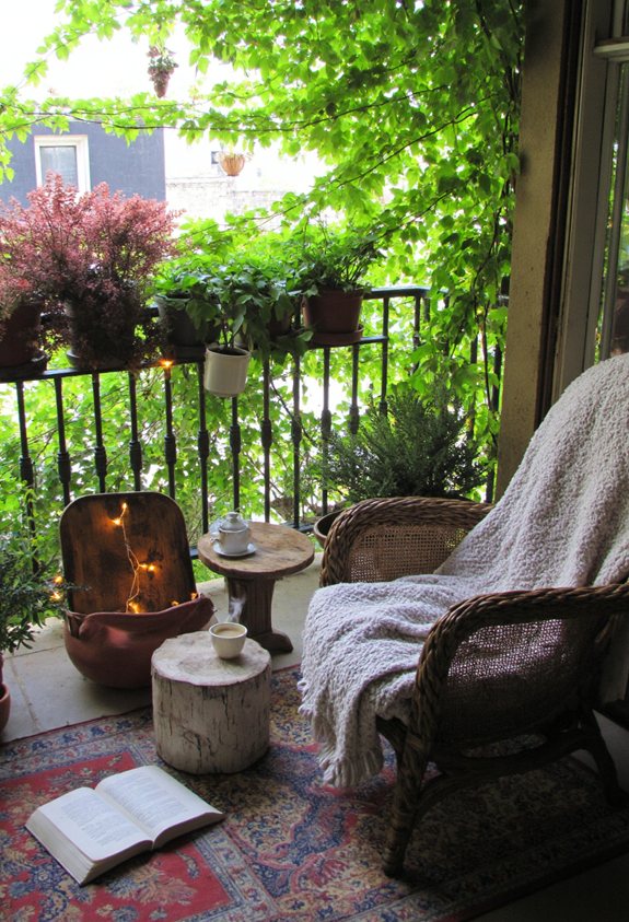 coin lecture chaleureux sur le balcon