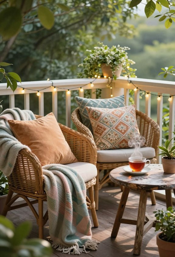 balcon confortable avec des couvertures
