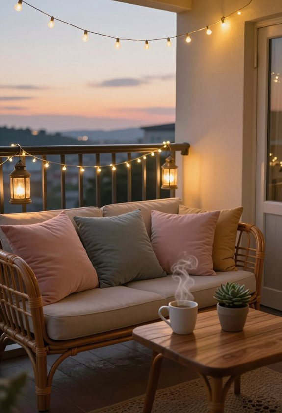 éclairage d'ambiance enchanteur sur le balcon