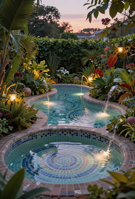 ambiance de piscine romantique dans le jardin