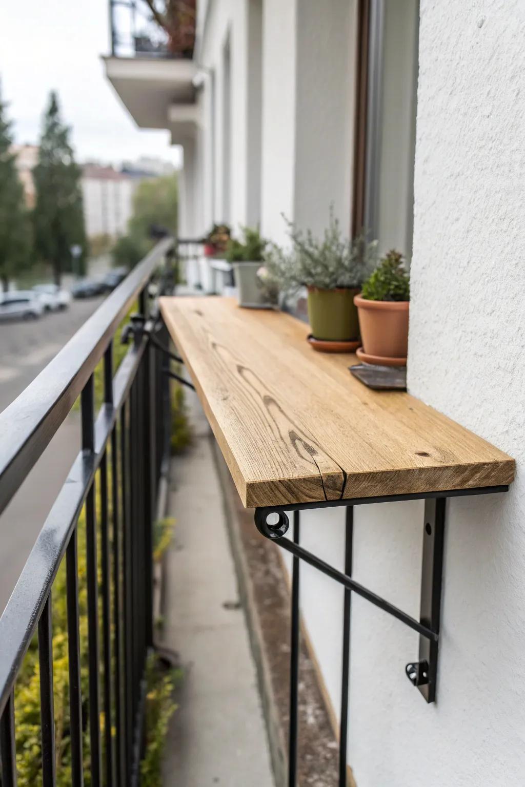 Fixer une tablette sur la rambarde en guise de table