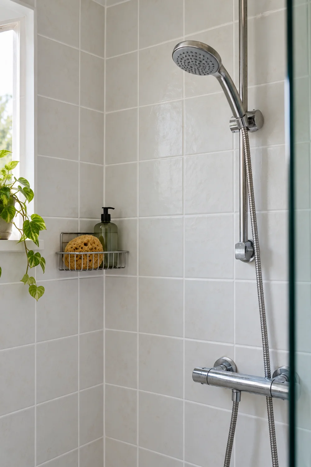 Joints de carrelage rafraîchis dans une douche existante