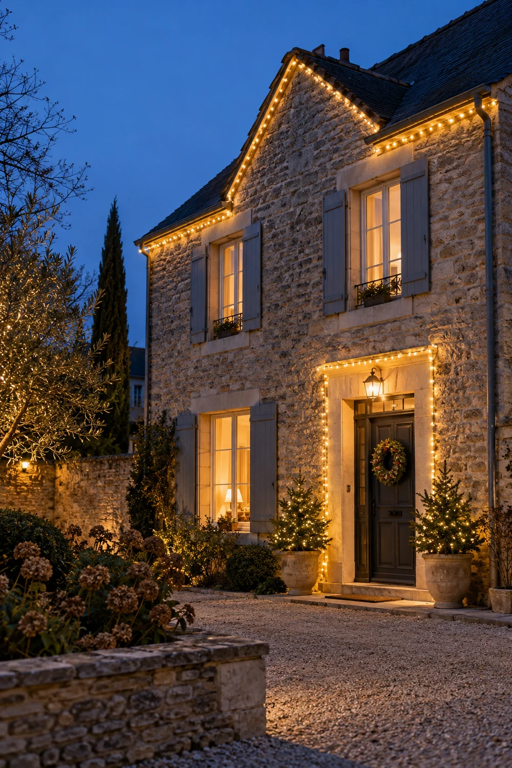 Dessiner la façade avec une seule guirlande lumineuse