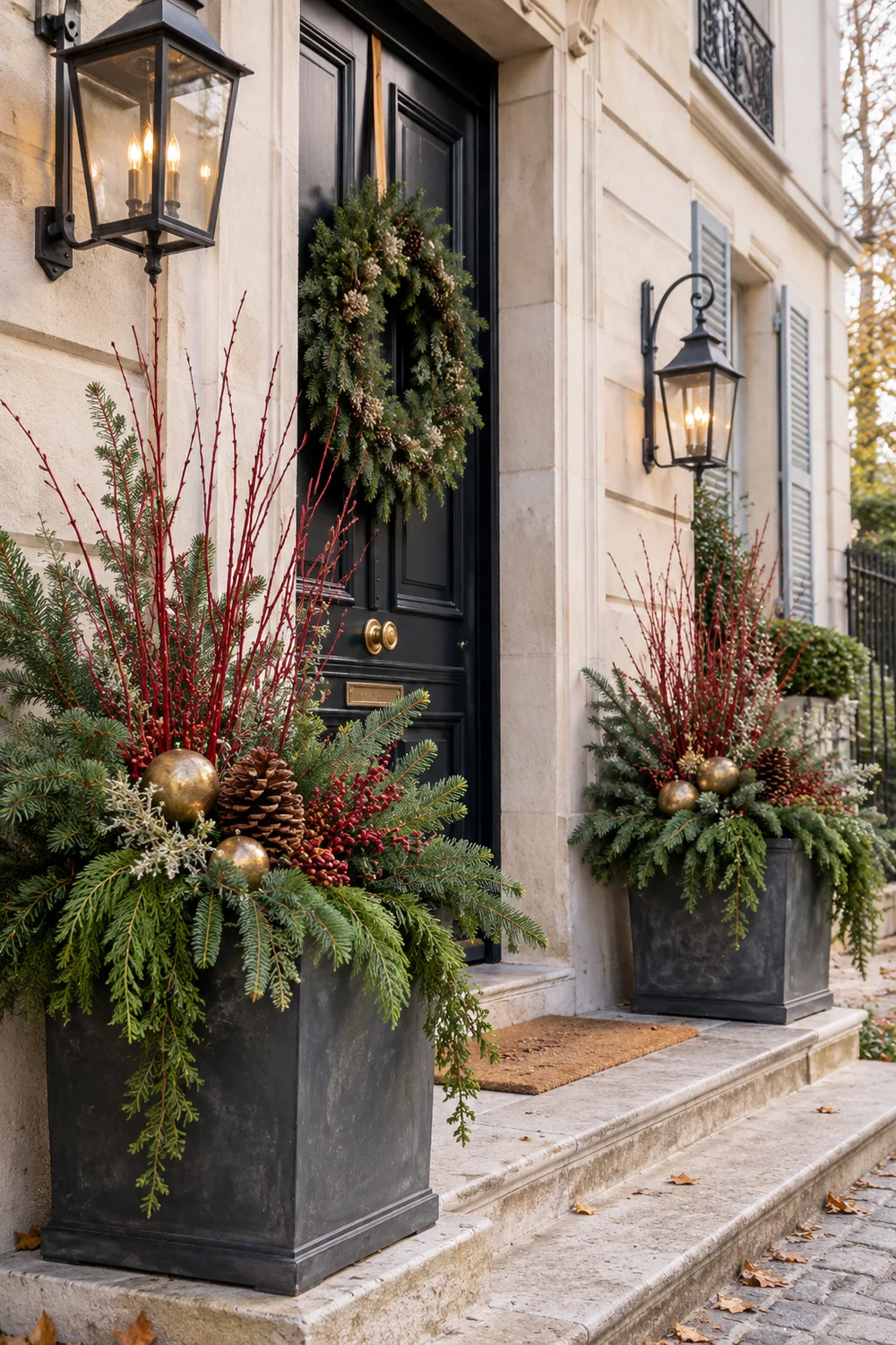 Remplir de grands pots de feuillage d’hiver
