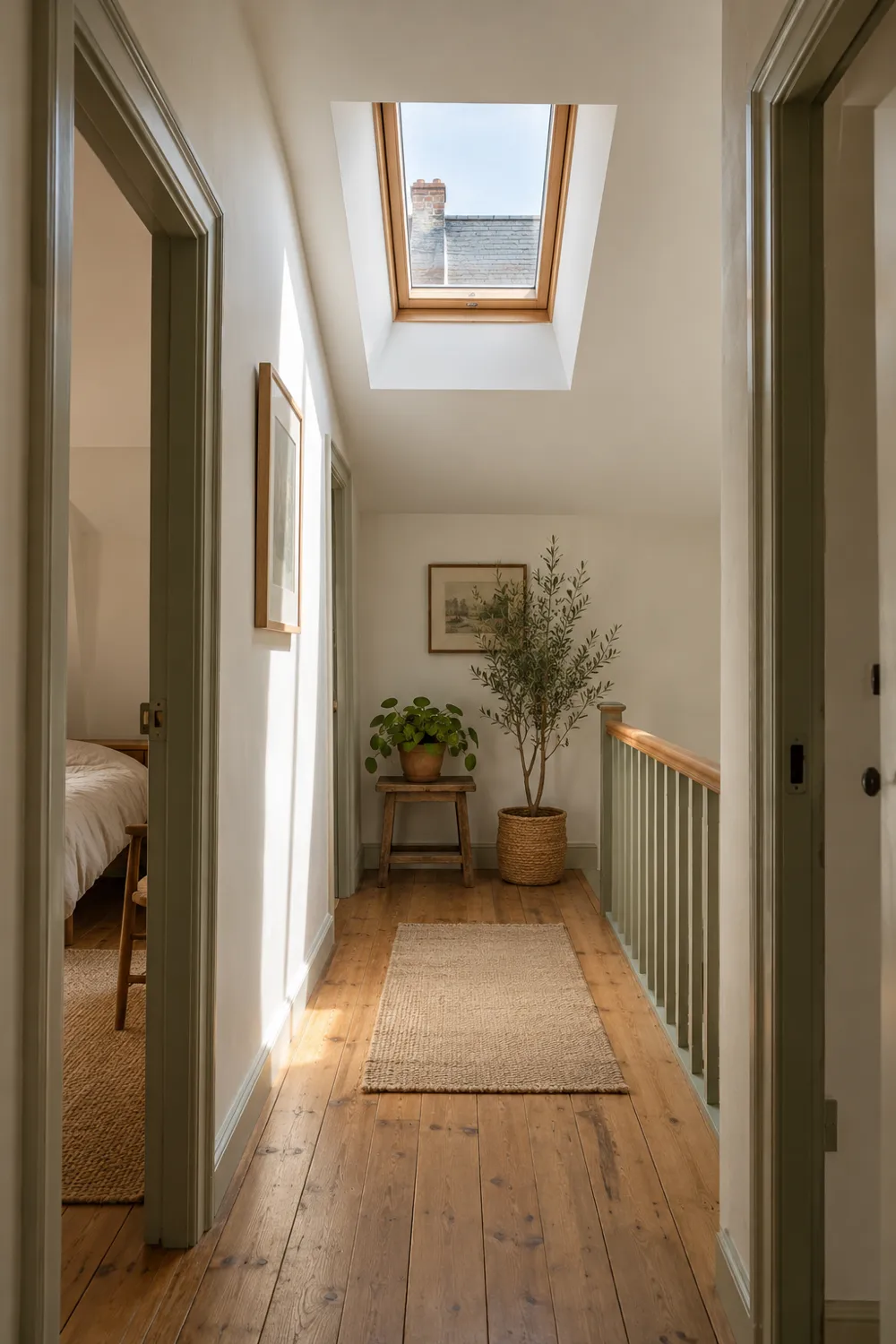 Fenêtre de toit apportant de la lumière à un couloir étroit